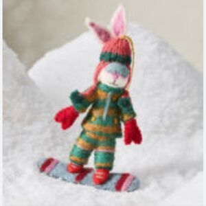 Anthropologie Sporty Bunny Felt Ornament NEW Snowboarder Christmas Holiday